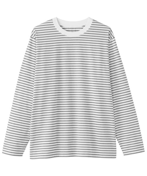無印良品（ムジルシリョウヒン）の「紳士　天竺編みクルーネック長袖Ｔシャツ（ボーダー）（Tシャツ/カットソー・メンズ・グレー系/ブラック系/ホワイト系/ホワイト系1・S/M/L/XL）」の12枚目の写真