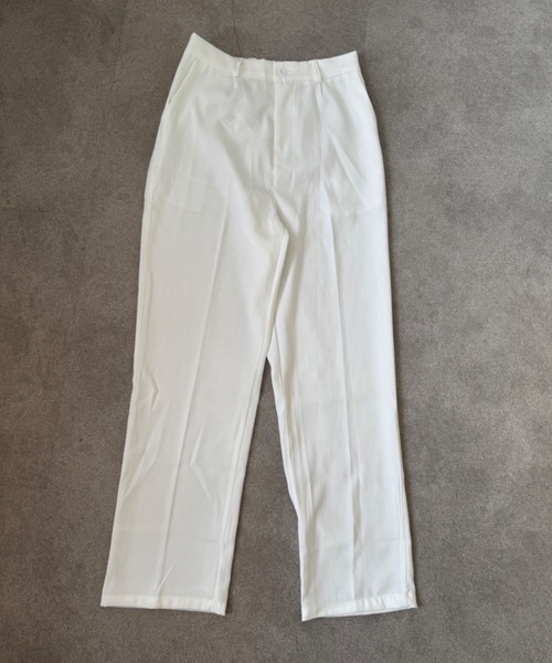 SHEPP(シープ)の「【UNISEX】ハイウエスト センタープレス ワイドスラックスタックトラウザーパンツ(スラックス・メンズ・ブラック/ホワイト・M/L)」の3枚目の写真