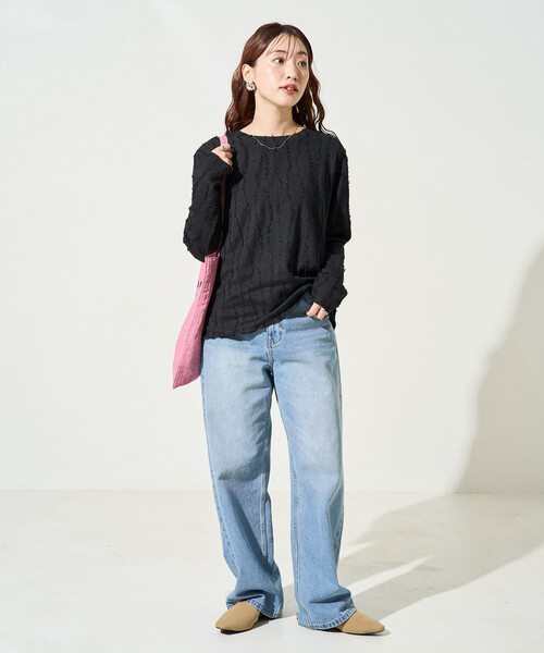 FREAK'S STORE(フリークスストア)の「限定展開 フリンジ ストライプ ロングスリーブ トップス(Tシャツ/カットソー・レディース・ブラック/オフホワイト/ライトグリーン/ピンク/ベージュ・フリ-)」の6枚目の写真
