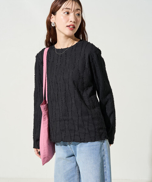 FREAK'S STORE(フリークスストア)の「限定展開 フリンジ ストライプ ロングスリーブ トップス(Tシャツ/カットソー・レディース・ブラック/オフホワイト/ライトグリーン/ピンク/ベージュ・フリ-)」の11枚目の写真