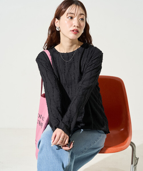 FREAK'S STORE(フリークスストア)の「限定展開 フリンジ ストライプ ロングスリーブ トップス(Tシャツ/カットソー・レディース・ブラック/オフホワイト/ライトグリーン/ピンク/ベージュ・フリ-)」の12枚目の写真