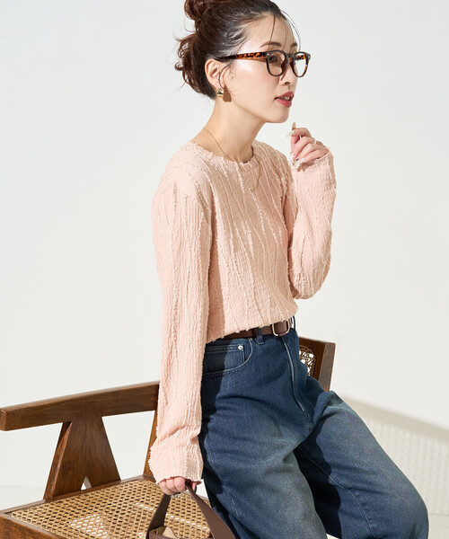 FREAK'S STORE(フリークスストア)の「限定展開 フリンジ ストライプ ロングスリーブ トップス(Tシャツ/カットソー・レディース・ブラック/オフホワイト/ライトグリーン/ピンク/ベージュ・フリ-)」の18枚目の写真