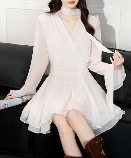 FREE STYLISTS（フリー スタイリスト）の「YUGA_YGMC　　Cache-coeur chiffon flared dress（ドレス・レディース・ベビーピンク/オフホワイト・M/L/XL/S）」の15枚目の写真