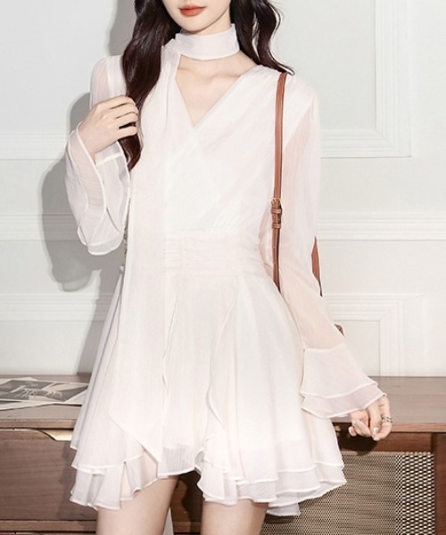 FREE STYLISTS（フリー スタイリスト）の「YUGA_YGMC　　Cache-coeur chiffon flared dress（ドレス・レディース・ベビーピンク/オフホワイト・M/L/XL/S）」の19枚目の写真