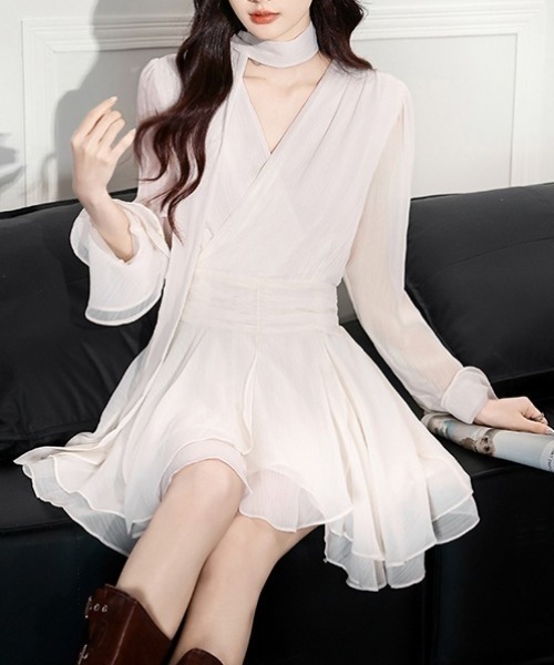 FREE STYLISTS（フリー スタイリスト）の「YUGA_YGMC　　Cache-coeur chiffon flared dress（ドレス・レディース・ベビーピンク/オフホワイト・M/L/XL/S）」の16枚目の写真