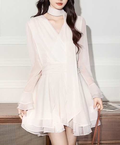 FREE STYLISTS（フリー スタイリスト）の「YUGA_YGMC　　Cache-coeur chiffon flared dress（ドレス・レディース・ベビーピンク/オフホワイト・M/L/XL/S）」の20枚目の写真