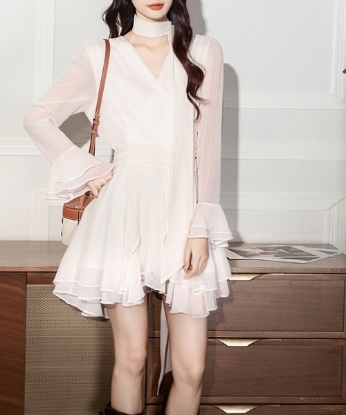 FREE STYLISTS（フリー スタイリスト）の「YUGA_YGMC　　Cache-coeur chiffon flared dress（ドレス・レディース・ベビーピンク/オフホワイト・M/L/XL/S）」の22枚目の写真