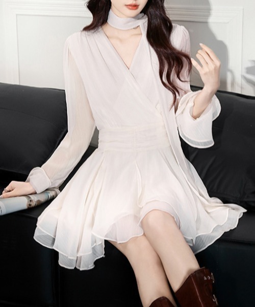 FREE STYLISTS（フリー スタイリスト）の「YUGA_YGMC　　Cache-coeur chiffon flared dress（ドレス・レディース・ベビーピンク/オフホワイト・M/L/XL/S）」の17枚目の写真