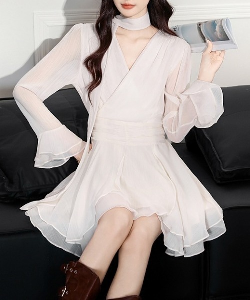 FREE STYLISTS（フリー スタイリスト）の「YUGA_YGMC　　Cache-coeur chiffon flared dress（ドレス・レディース・ベビーピンク/オフホワイト・M/L/XL/S）」の18枚目の写真