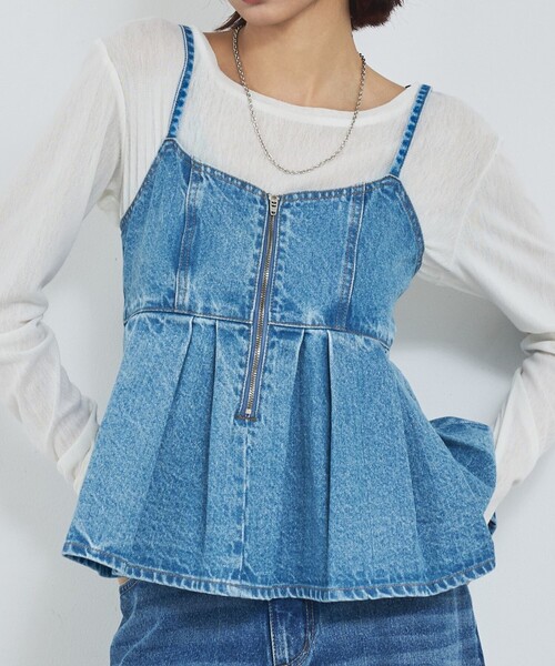 abahouse mavie（アバハウスマヴィ）の「ウォッシュドデニムキャミ/レイヤード/バックリボン/春服/夏服（キャミソール・レディース・グレー/ライトブルー/サックスブルー・フリー）」の3枚目の写真