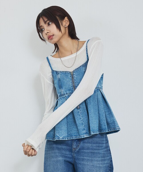 abahouse mavie（アバハウスマヴィ）の「ウォッシュドデニムキャミ/レイヤード/バックリボン/春服/夏服（キャミソール・レディース・グレー/ライトブルー/サックスブルー・フリー）」の10枚目の写真