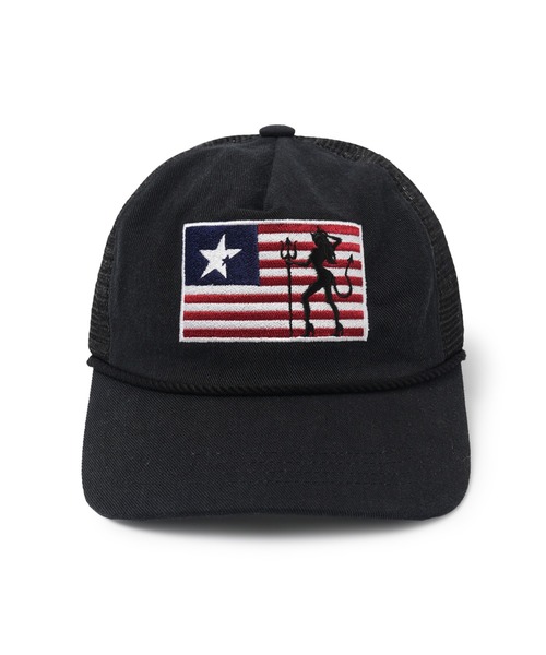 OY(オーワイ)の「『OY/オーワイ』BADLANDS FLAG TRUCKER CAP/バッドランズフラッグトラッカーキャップ(キャップ・メンズ・ブラック/カモフラージュ・FREE)」の2枚目の写真