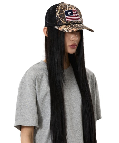 OY(オーワイ)の「『OY/オーワイ』BADLANDS FLAG TRUCKER CAP/バッドランズフラッグトラッカーキャップ(キャップ・メンズ・ブラック/カモフラージュ・FREE)」の9枚目の写真