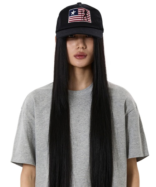 OY(オーワイ)の「『OY/オーワイ』BADLANDS FLAG TRUCKER CAP/バッドランズフラッグトラッカーキャップ(キャップ・メンズ・ブラック/カモフラージュ・FREE)」の3枚目の写真