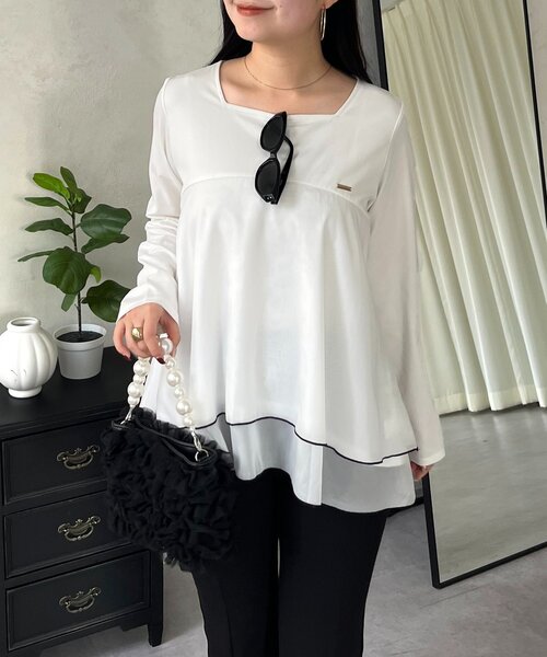 prose verse（プロズヴェール）の「裾バイカラーティアードロンT（Tシャツ/カットソー・レディース・オフホワイト/ブラック・LARGE/MEDIUM）」の2枚目の写真