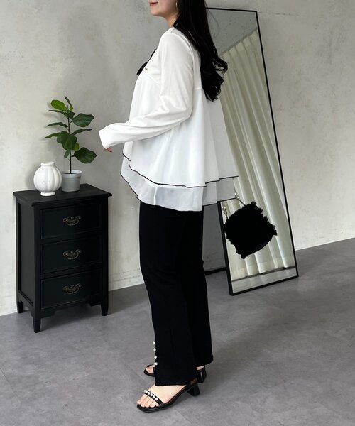 prose verse（プロズヴェール）の「裾バイカラーティアードロンT（Tシャツ/カットソー・レディース・オフホワイト/ブラック・LARGE/MEDIUM）」の3枚目の写真