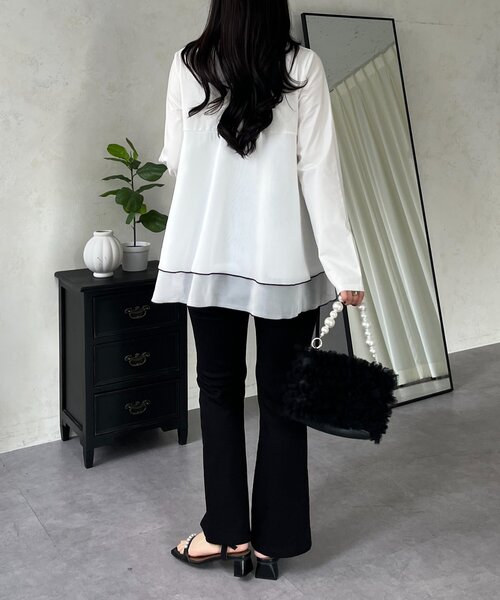 prose verse（プロズヴェール）の「裾バイカラーティアードロンT（Tシャツ/カットソー・レディース・オフホワイト/ブラック・LARGE/MEDIUM）」の4枚目の写真