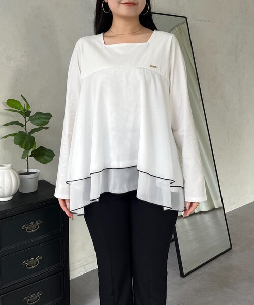 prose verse（プロズヴェール）の「裾バイカラーティアードロンT（Tシャツ/カットソー・レディース・オフホワイト/ブラック・LARGE/MEDIUM）」の6枚目の写真