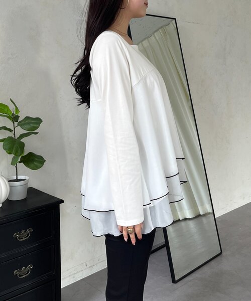 prose verse（プロズヴェール）の「裾バイカラーティアードロンT（Tシャツ/カットソー・レディース・オフホワイト/ブラック・LARGE/MEDIUM）」の7枚目の写真