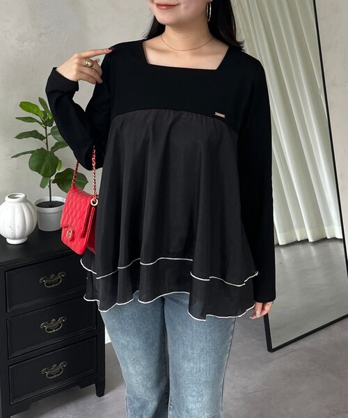 prose verse（プロズヴェール）の「裾バイカラーティアードロンT（Tシャツ/カットソー・レディース・オフホワイト/ブラック・LARGE/MEDIUM）」の12枚目の写真