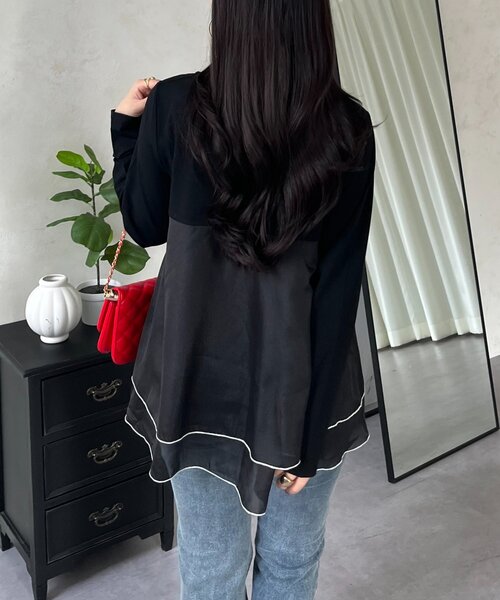 prose verse（プロズヴェール）の「裾バイカラーティアードロンT（Tシャツ/カットソー・レディース・オフホワイト/ブラック・LARGE/MEDIUM）」の15枚目の写真