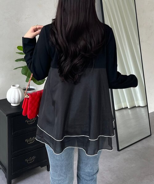 prose verse（プロズヴェール）の「裾バイカラーティアードロンT（Tシャツ/カットソー・レディース・オフホワイト/ブラック・LARGE/MEDIUM）」の16枚目の写真