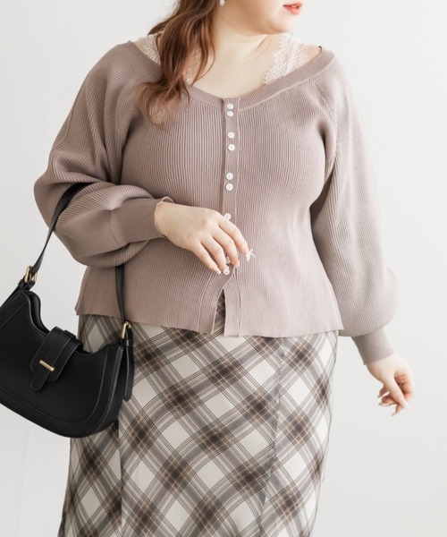 CLETTE（クレット）の「CLETTEオリジナルレースレイヤード風フロントボタンニット（ニット/セーター・レディース・チャコールグレー/ブルー/ピンク・4L/3L/LL）」の11枚目の写真