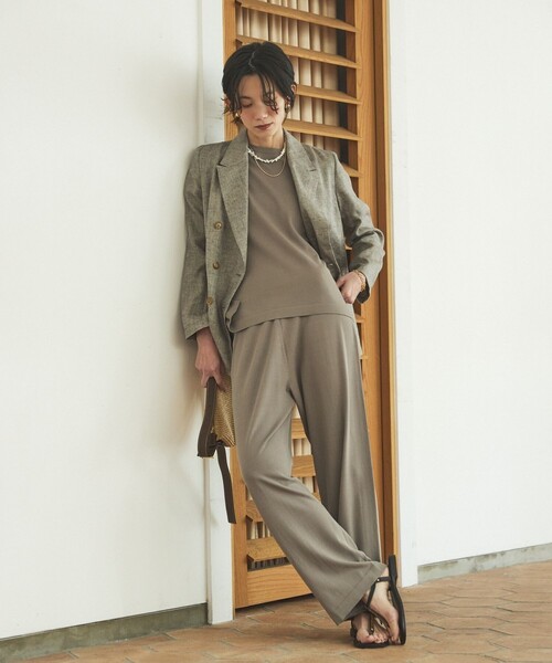 qualite（カリテ）の「【接触冷感】レーヨンストレッチニットパンツ/春服/夏服/オフィスカジュアル/セットアップ（その他パンツ・レディース・チャコールグレー/グレー・38/36）」の7枚目の写真