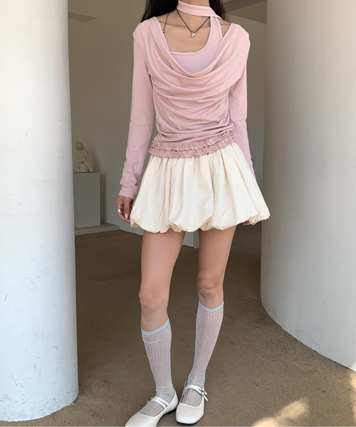 Siel（シエル）の「ネックタイアシメカットソー（Tシャツ/カットソー・レディース・グレー/ピンク/ダークグレー/ライトブルー・FREE）」の8枚目の写真