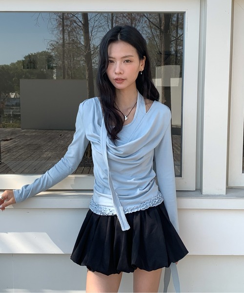 Siel（シエル）の「ネックタイアシメカットソー（Tシャツ/カットソー・レディース・グレー/ピンク/ダークグレー/ライトブルー・FREE）」の17枚目の写真
