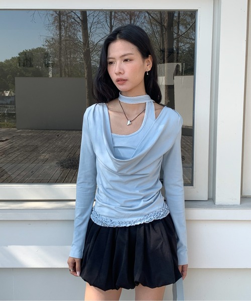 Siel（シエル）の「ネックタイアシメカットソー（Tシャツ/カットソー・レディース・グレー/ピンク/ダークグレー/ライトブルー・FREE）」の18枚目の写真