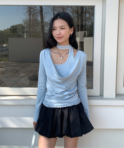 Siel（シエル）の「ネックタイアシメカットソー（Tシャツ/カットソー・レディース・グレー/ピンク/ダークグレー/ライトブルー・FREE）」の19枚目の写真
