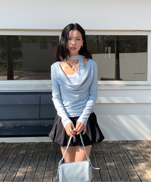 Siel（シエル）の「ネックタイアシメカットソー（Tシャツ/カットソー・レディース・グレー/ピンク/ダークグレー/ライトブルー・FREE）」の20枚目の写真