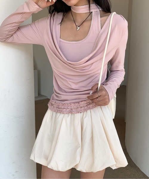Siel（シエル）の「ネックタイアシメカットソー（Tシャツ/カットソー・レディース・グレー/ピンク/ダークグレー/ライトブルー・FREE）」の11枚目の写真