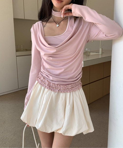 Siel（シエル）の「ネックタイアシメカットソー（Tシャツ/カットソー・レディース・グレー/ピンク/ダークグレー/ライトブルー・FREE）」の12枚目の写真