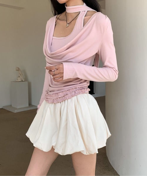 Siel（シエル）の「ネックタイアシメカットソー（Tシャツ/カットソー・レディース・グレー/ピンク/ダークグレー/ライトブルー・FREE）」の13枚目の写真