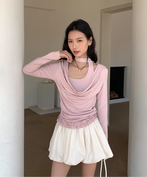 Siel（シエル）の「ネックタイアシメカットソー（Tシャツ/カットソー・レディース・グレー/ピンク/ダークグレー/ライトブルー・FREE）」の14枚目の写真