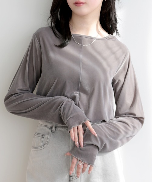 SUNFLOWER EIGHT(サンフラワーエイト)の「ラインベロアシアートップス(その他トップス・レディース・グレー/ブラウン/ホワイト/アイボリー・L/M)」の3枚目の写真
