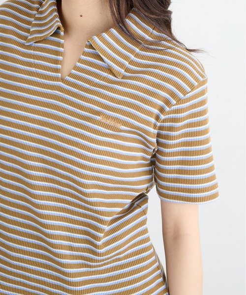 Healthknit(ヘルスニット)の「【Healthknit】26SS Multi Border Waffle Skipper Polo S/S 682S(ポロシャツ・レディース・アイボリー系1/ライム/ブラウン系1・FREE)」の2枚目の写真