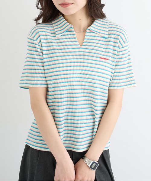 Healthknit 26SS Multi Border Waffle Skipper Polo S/S 682S — футболка‑поло с вафельным узором