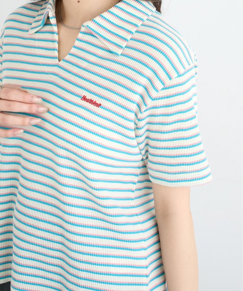 Healthknit(ヘルスニット)の「【Healthknit】26SS Multi Border Waffle Skipper Polo S/S 682S(ポロシャツ・レディース・アイボリー系1/ライム/ブラウン系1・FREE)」の5枚目の写真