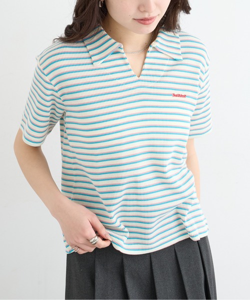 Healthknit(ヘルスニット)の「【Healthknit】26SS Multi Border Waffle Skipper Polo S/S 682S(ポロシャツ・レディース・アイボリー系1/ライム/ブラウン系1・FREE)」の6枚目の写真