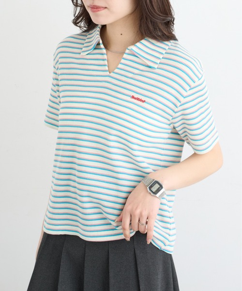 Healthknit(ヘルスニット)の「【Healthknit】26SS Multi Border Waffle Skipper Polo S/S 682S(ポロシャツ・レディース・アイボリー系1/ライム/ブラウン系1・FREE)」の7枚目の写真