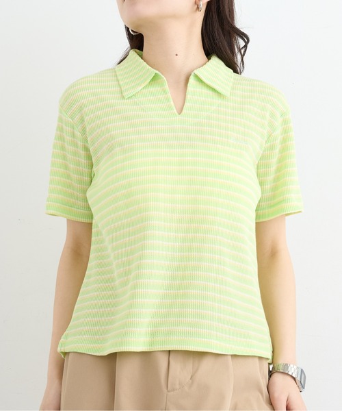 Healthknit(ヘルスニット)の「【Healthknit】26SS Multi Border Waffle Skipper Polo S/S 682S(ポロシャツ・レディース・アイボリー系1/ライム/ブラウン系1・FREE)」の19枚目の写真