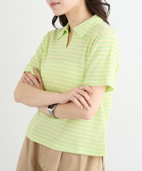 Healthknit(ヘルスニット)の「【Healthknit】26SS Multi Border Waffle Skipper Polo S/S 682S(ポロシャツ・レディース・アイボリー系1/ライム/ブラウン系1・FREE)」の20枚目の写真