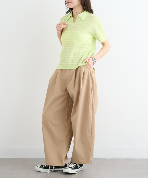 Healthknit(ヘルスニット)の「【Healthknit】26SS Multi Border Waffle Skipper Polo S/S 682S(ポロシャツ・レディース・アイボリー系1/ライム/ブラウン系1・FREE)」の21枚目の写真