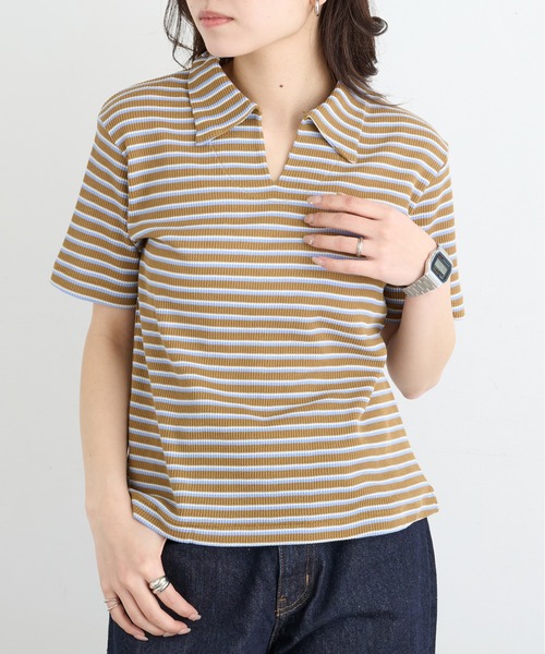 Healthknit(ヘルスニット)の「【Healthknit】26SS Multi Border Waffle Skipper Polo S/S 682S(ポロシャツ・レディース・アイボリー系1/ライム/ブラウン系1・FREE)」の13枚目の写真