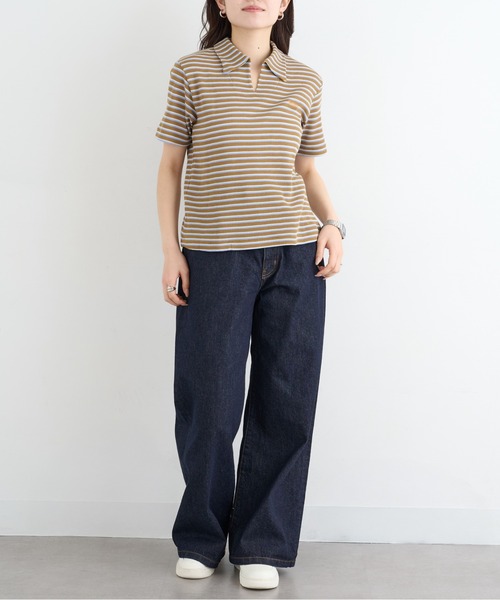 Healthknit(ヘルスニット)の「【Healthknit】26SS Multi Border Waffle Skipper Polo S/S 682S(ポロシャツ・レディース・アイボリー系1/ライム/ブラウン系1・FREE)」の15枚目の写真