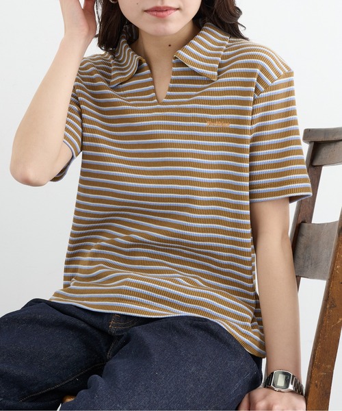 Healthknit(ヘルスニット)の「【Healthknit】26SS Multi Border Waffle Skipper Polo S/S 682S(ポロシャツ・レディース・アイボリー系1/ライム/ブラウン系1・FREE)」の4枚目の写真