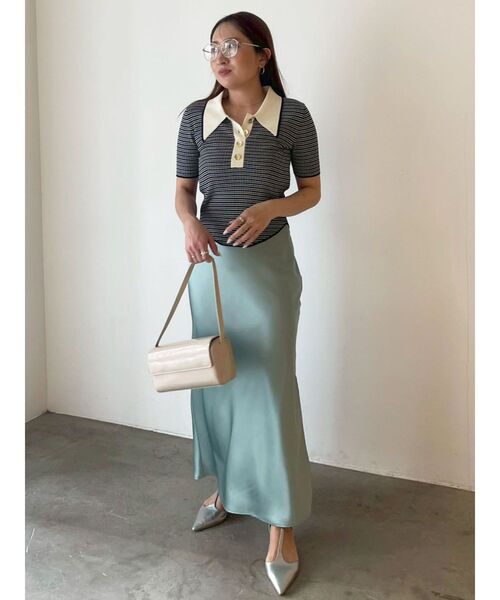 接触冷感】スリットサテンナロースカート 【春服】【オフィス